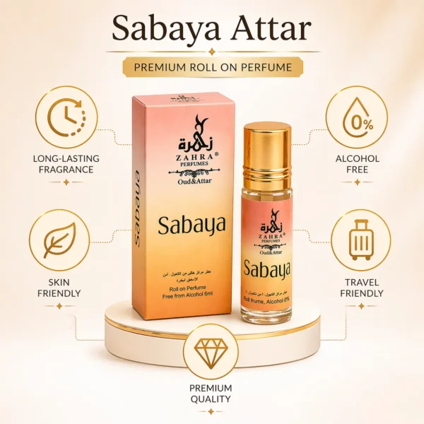 LONG LASTING ATTAR Sabaya Attar by Zahra Perfumes – Alcohol-Free Roll On Perfume Oil | Long Lasting Floral & Oriental Fragrance | Premium Arabian Attar for Women & Men | 6ml