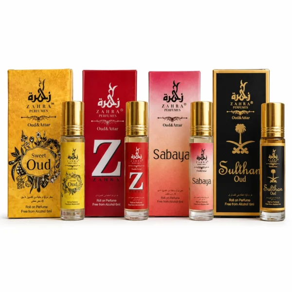 zahra attar combo ZAHRA Perfumes Arabic Attar Combo Pack (Pack of 4) | Sweet Oud, Z, Sabaya & Sulthan Oud Roll On Perfumes | Non-Alcoholic Long Lasting Fragrance Oil | Unisex Attar Collection | 24ml Total