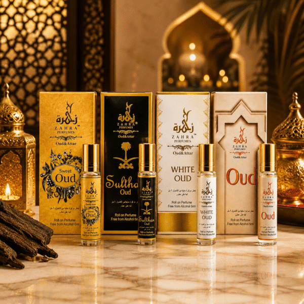 zahra-premium-oud-attar-benefits.webp Zahra Perfumes Premium Oud Attar Combo Pack 4 x 6ml Alcohol-Free Long Lasting Arabic Attar Perfumes